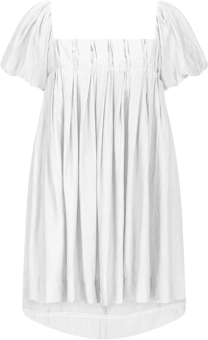 2025 Women's Puff Sleeve Sweet Mini Dress Square Neck Flowy Adorable and Retro Dresses for Picnics, Summer Vacations