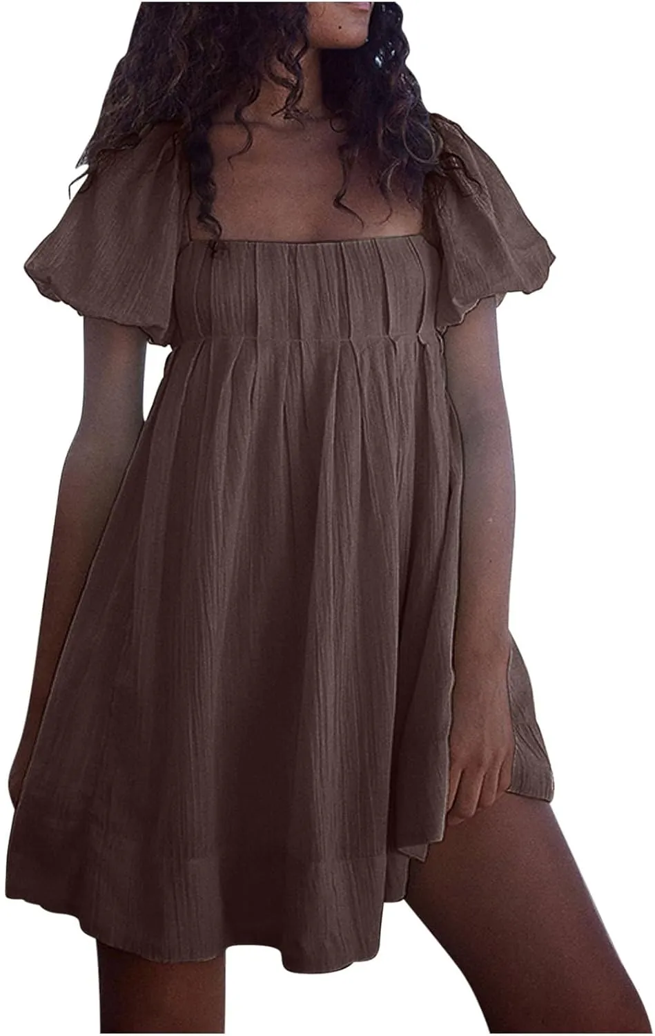 2025 Women's Puff Sleeve Sweet Mini Dress Square Neck Flowy Adorable and Retro Dresses for Picnics, Summer Vacations