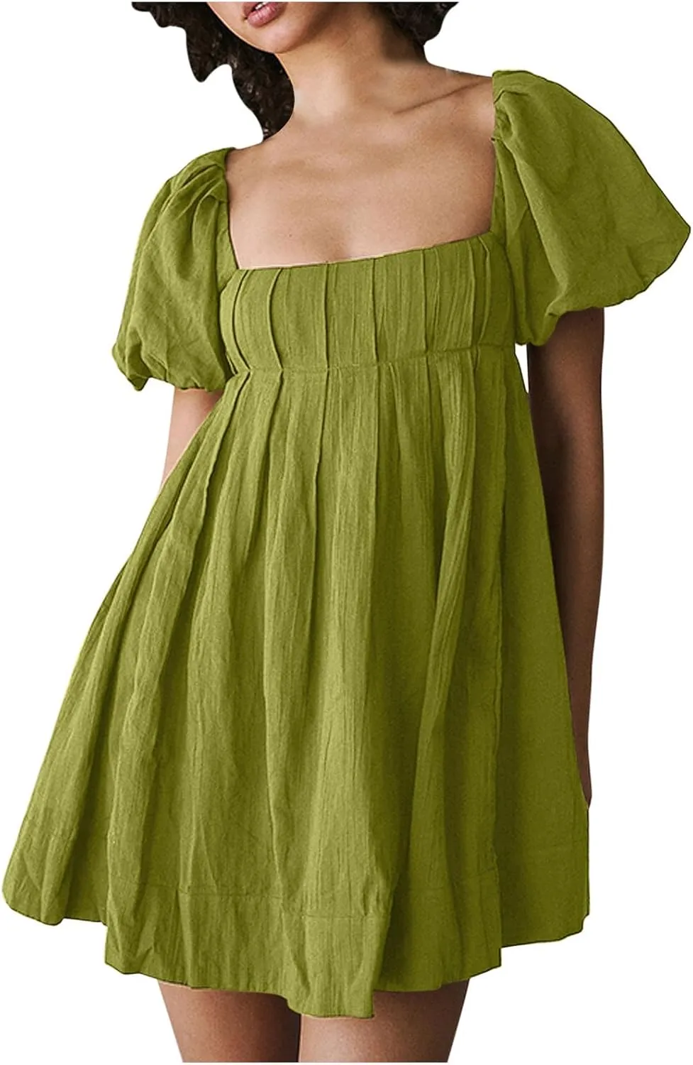 2025 Women's Puff Sleeve Sweet Mini Dress Square Neck Flowy Adorable and Retro Dresses for Picnics, Summer Vacations