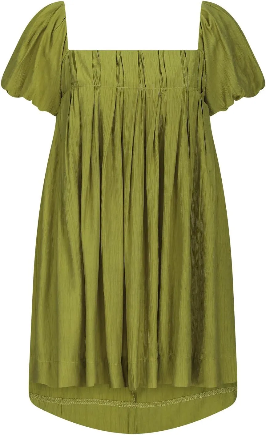 2025 Women's Puff Sleeve Sweet Mini Dress Square Neck Flowy Adorable and Retro Dresses for Picnics, Summer Vacations
