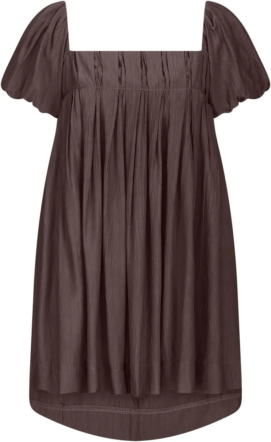 2025 Women's Puff Sleeve Sweet Mini Dress Square Neck Flowy Adorable and Retro Dresses for Picnics, Summer Vacations