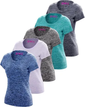 [5 Pack] Womens Dry-Fit Wicking Crewneck T Shirts Activewear Running Yoga Workout Gym Tee Top