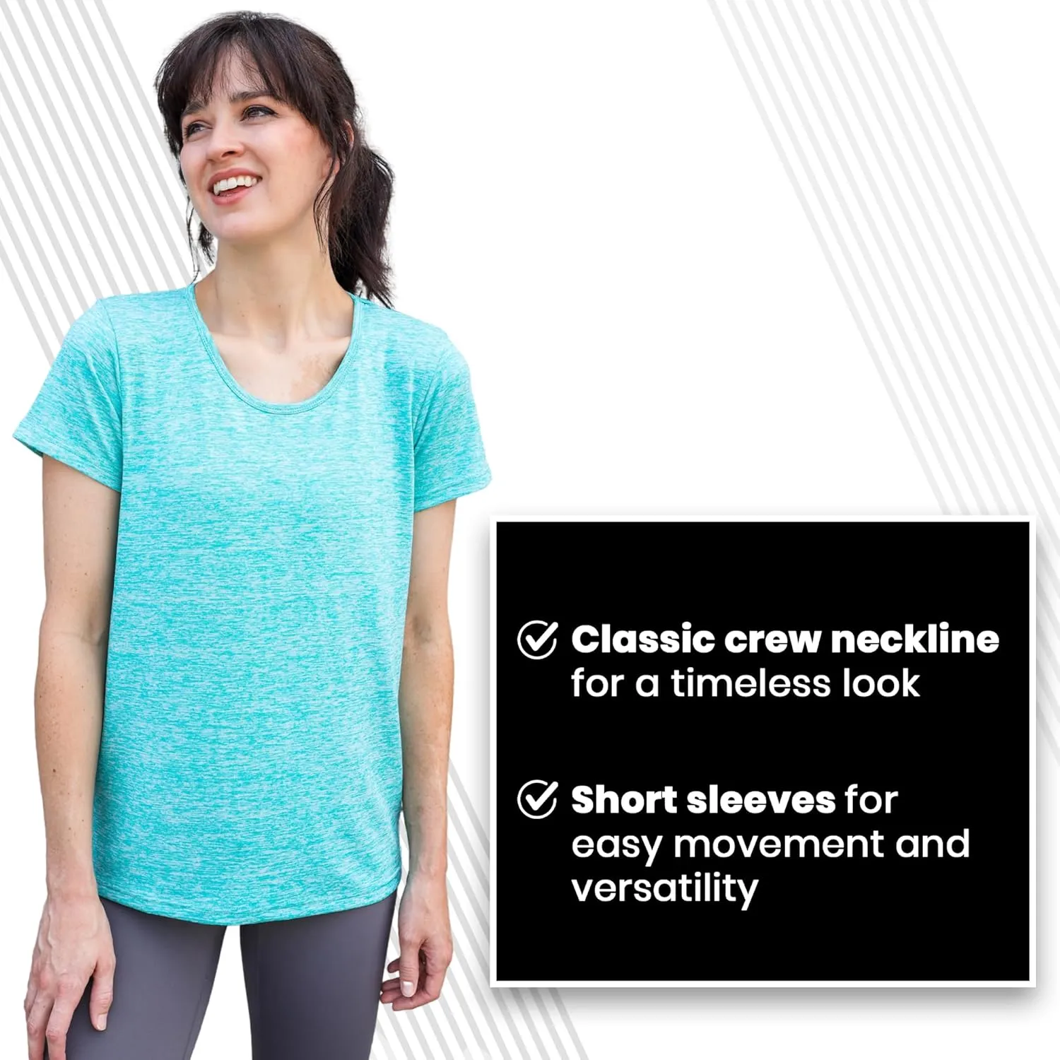 [5 Pack] Womens Dry-Fit Wicking Crewneck T Shirts Activewear Running Yoga Workout Gym Tee Top