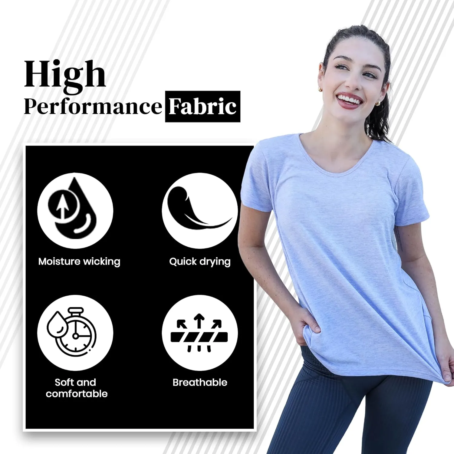 [5 Pack] Womens Dry-Fit Wicking Crewneck T Shirts Activewear Running Yoga Workout Gym Tee Top