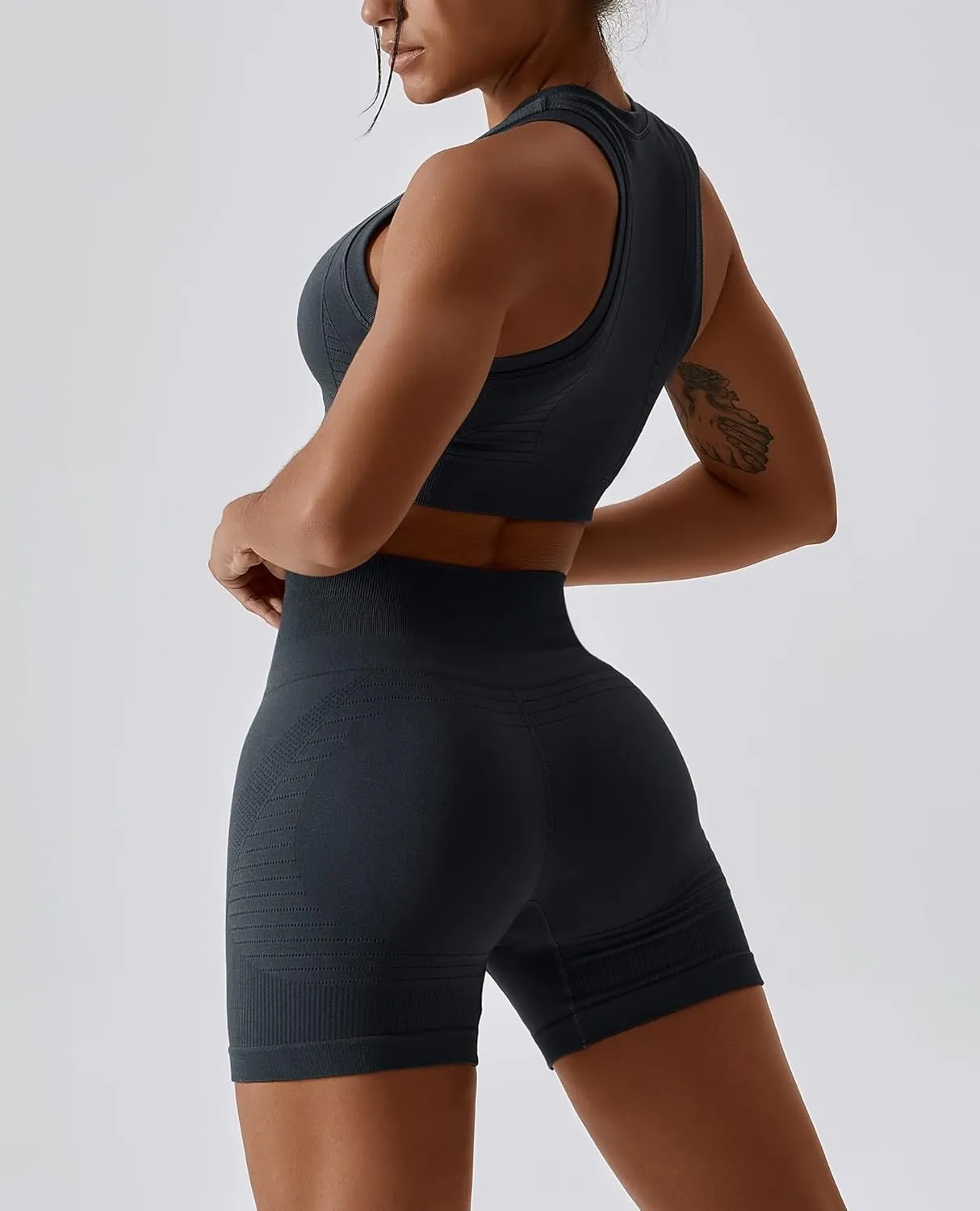 ABOCIW Workout Sets for Women 2 Piece Seamless Ribbed Tank Top Sport Bra High Waist Biker Shorts GYM Yoga Exercise Outfits
