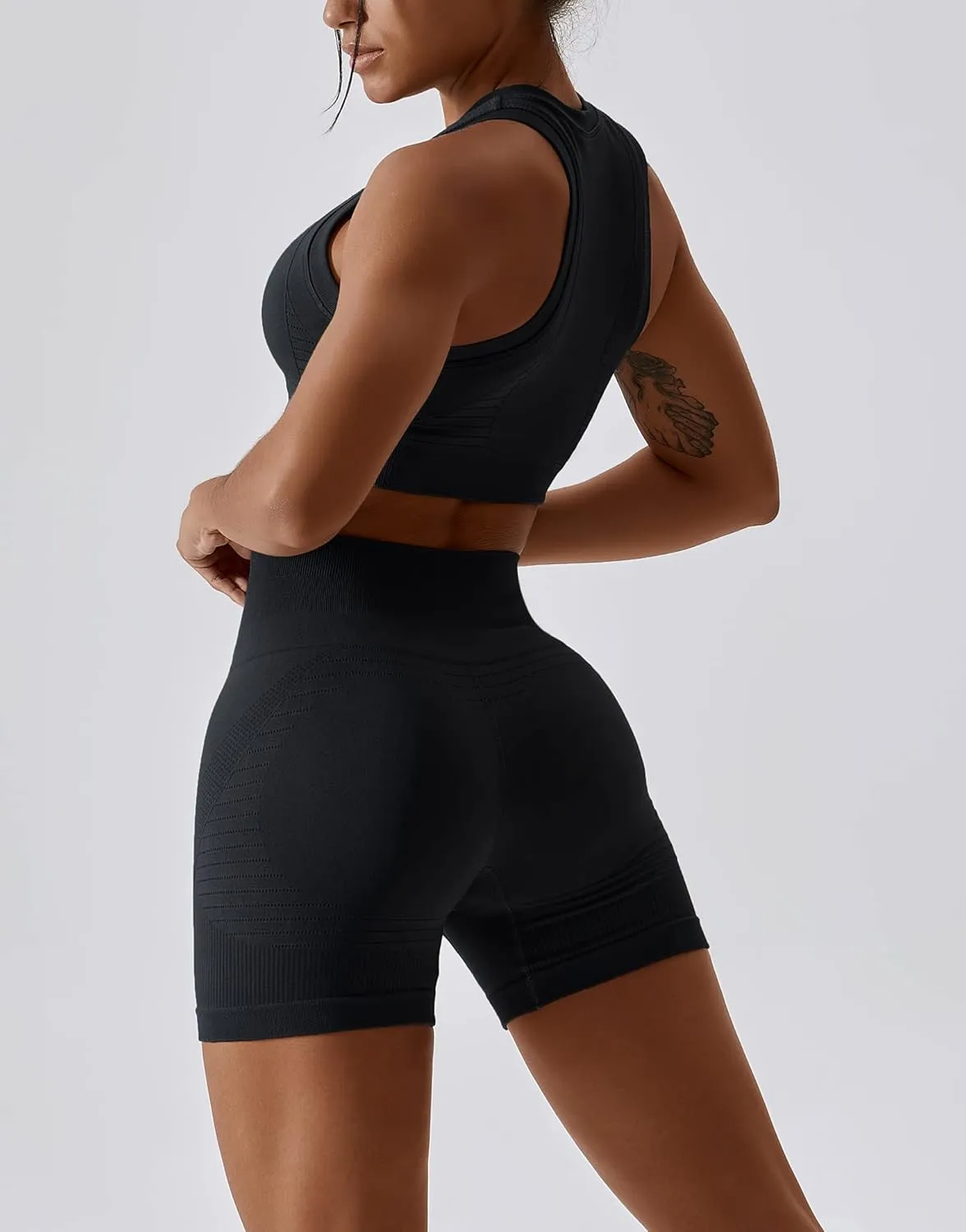 ABOCIW Workout Sets for Women 2 Piece Seamless Ribbed Tank Top Sport Bra High Waist Biker Shorts GYM Yoga Exercise Outfits