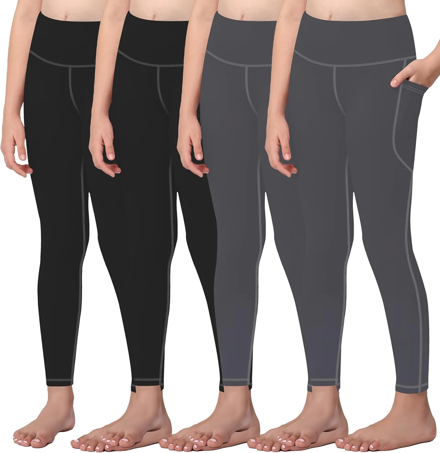 AENLLEY Girls Activewear Leggings with 2 Pockets - Kids Dance Workout Yoga Pants for Athletic Pack of 4