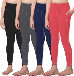 AENLLEY Girls Activewear Leggings with 2 Pockets - Kids Dance Workout Yoga Pants for Athletic Pack of 4