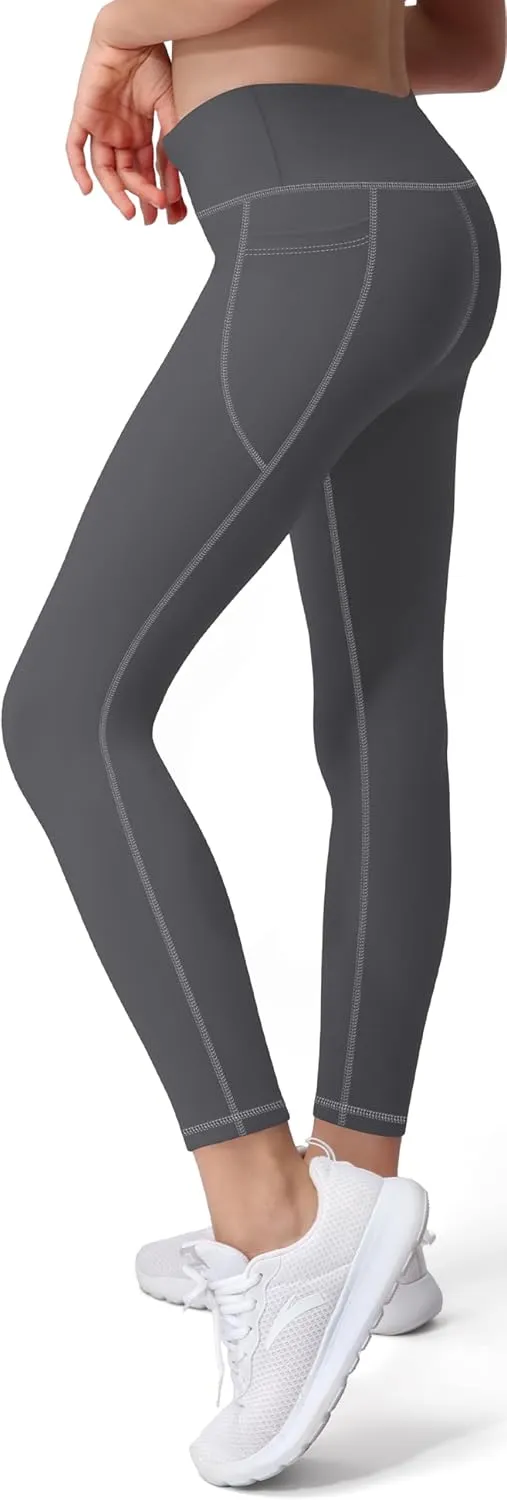AENLLEY Girls Activewear Leggings with 2 Pockets - Kids Dance Workout Yoga Pants for Athletic Pack of 4
