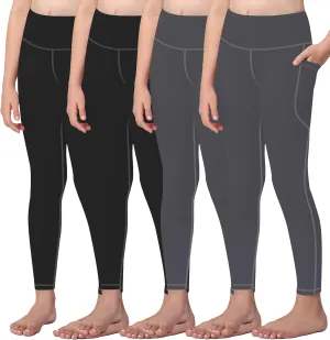 AENLLEY Girls Activewear Leggings with 2 Pockets - Kids Dance Workout Yoga Pants for Athletic Pack of 4