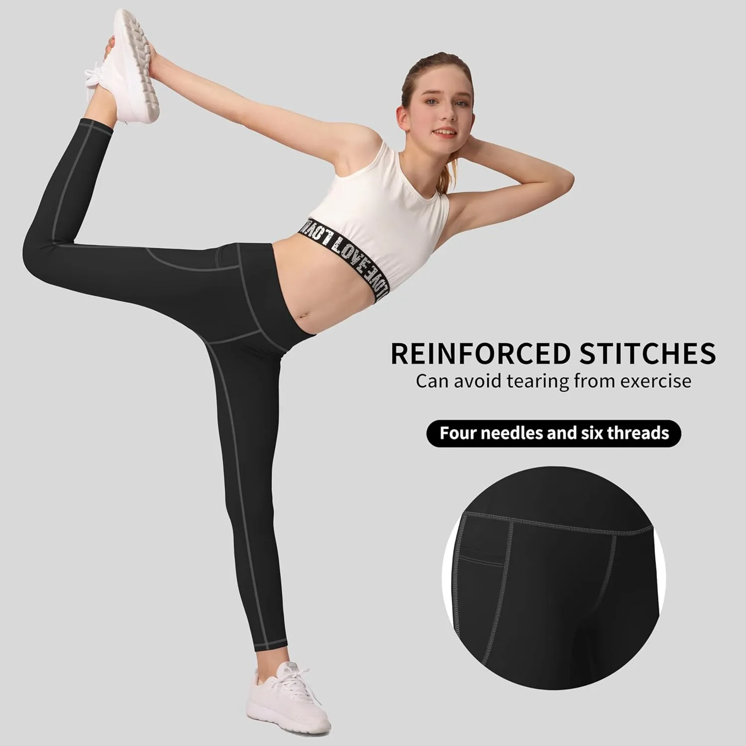 AENLLEY Girls Activewear Leggings with 2 Pockets - Kids Dance Workout Yoga Pants for Athletic Pack of 4