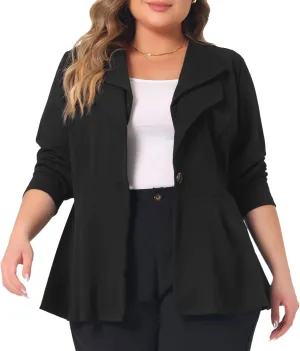 Agnes Orinda Plus Size Women's Casual Blazers Work Office Dressy Double Notch Lapel 2023 Peplum Jacket Blazer