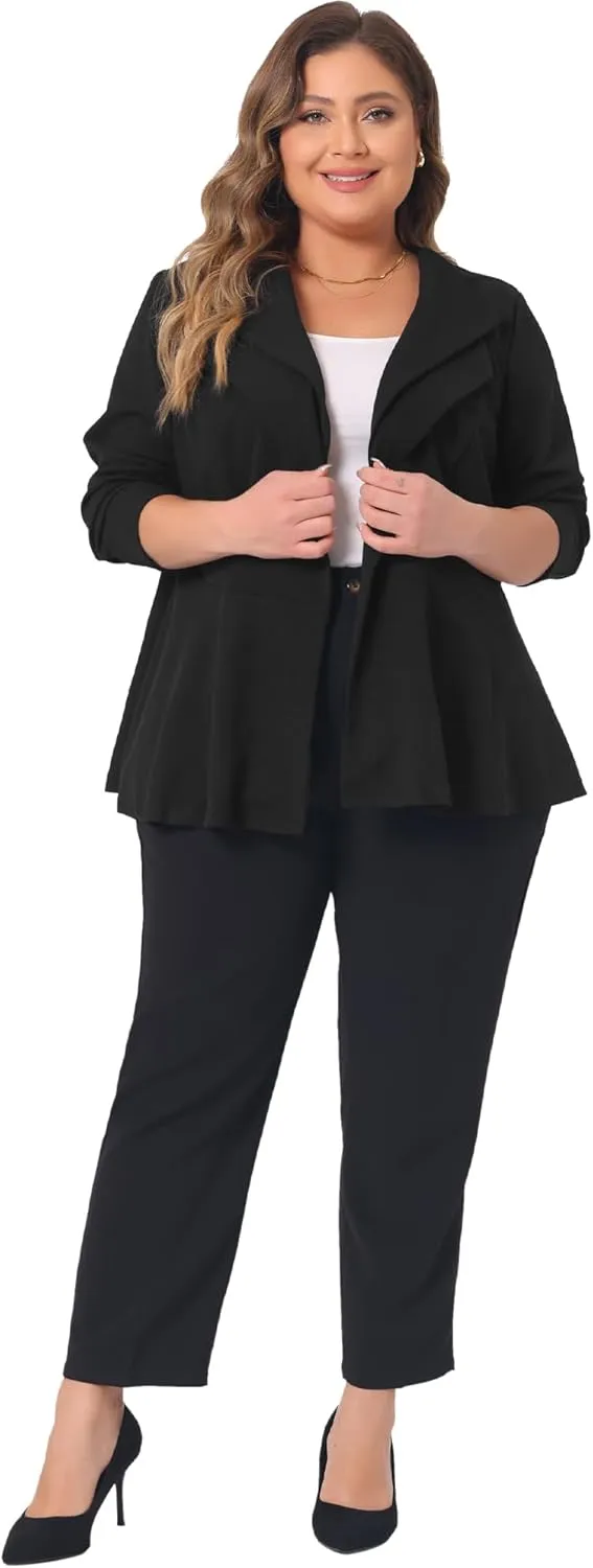 Agnes Orinda Plus Size Women's Casual Blazers Work Office Dressy Double Notch Lapel 2023 Peplum Jacket Blazer