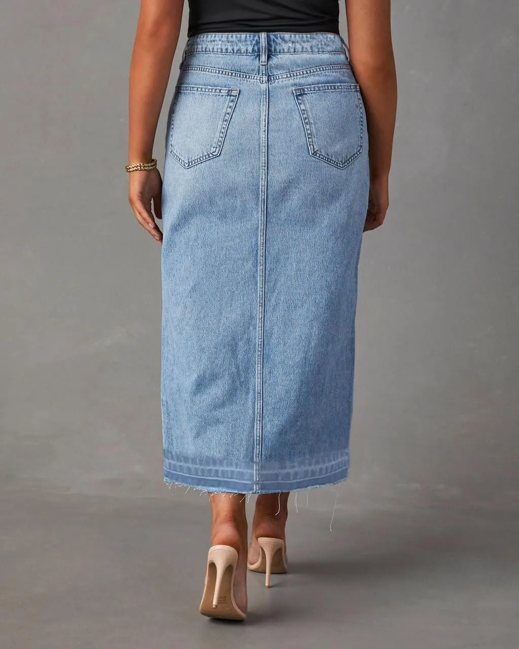 AiMgFUN Jean Skirt for Women Denim Skirt with Pockets Mid Waist Long Split Skirts