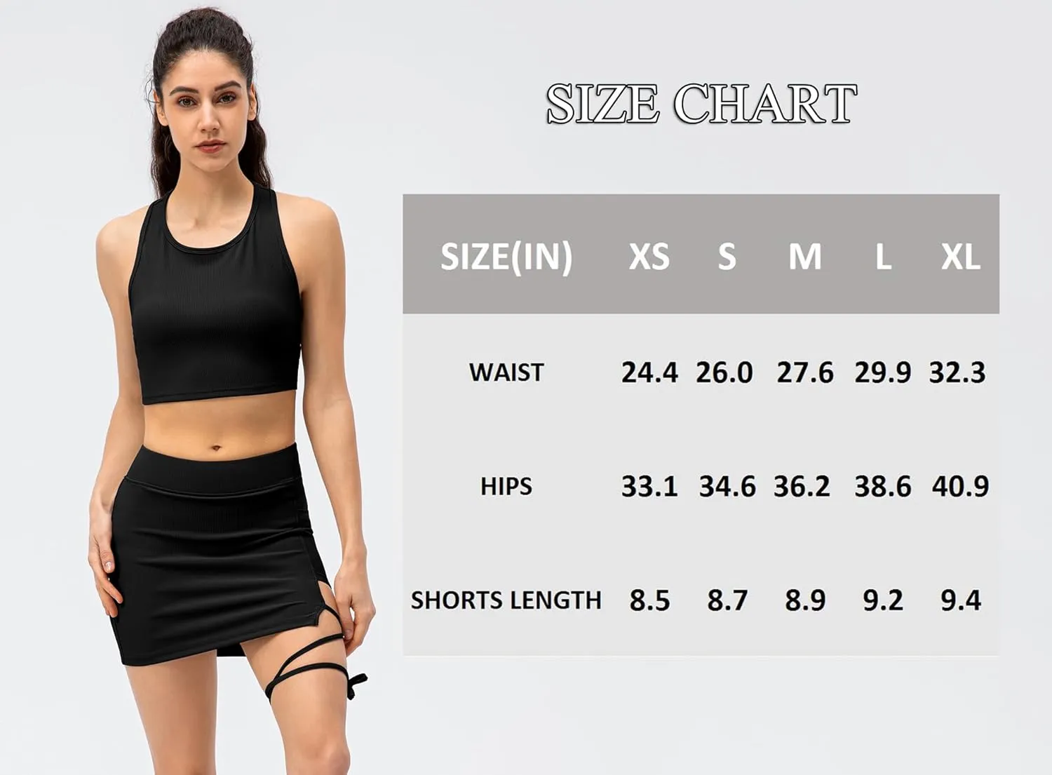Amxiway Women's Black Skort Athletic Tennis Skirts with Shorts Slit Workout Golf Bodycon Asymmetrical Straps Mini Skorts