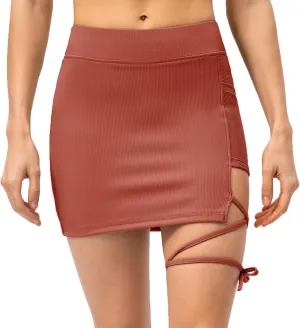 Amxiway Women's Black Skort Athletic Tennis Skirts with Shorts Slit Workout Golf Bodycon Asymmetrical Straps Mini Skorts
