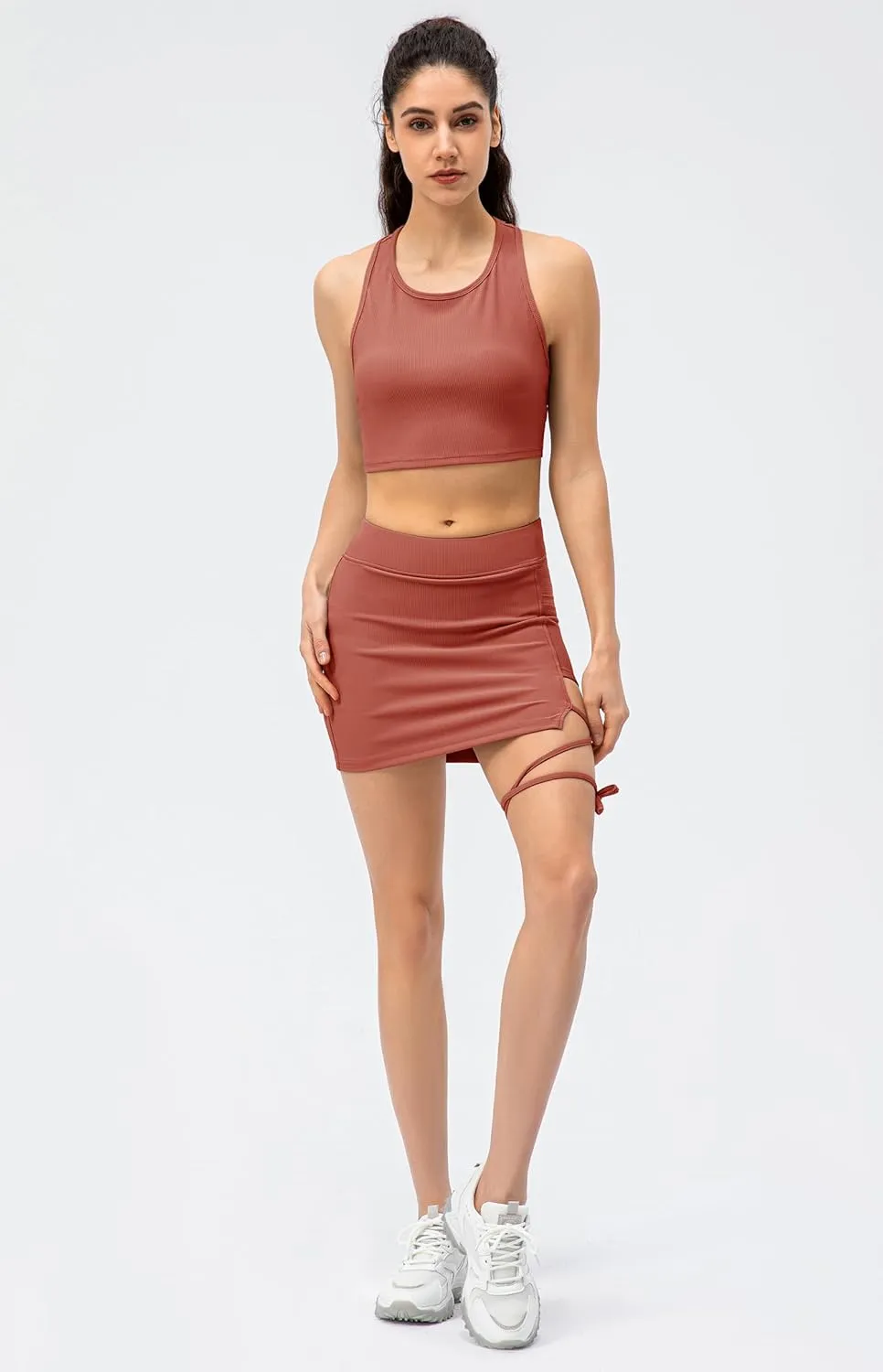 Amxiway Women's Black Skort Athletic Tennis Skirts with Shorts Slit Workout Golf Bodycon Asymmetrical Straps Mini Skorts