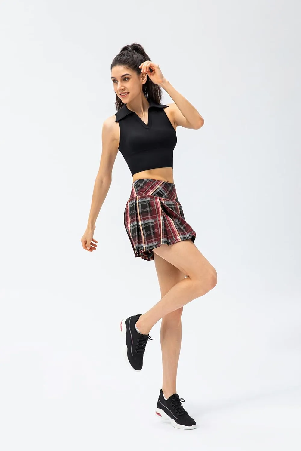 Amxiway Women's Pleated Tennis Skirts with Shorts Mini Plaid Golf Skort High Waisted Skorts Athletic Workout Skater Skirt