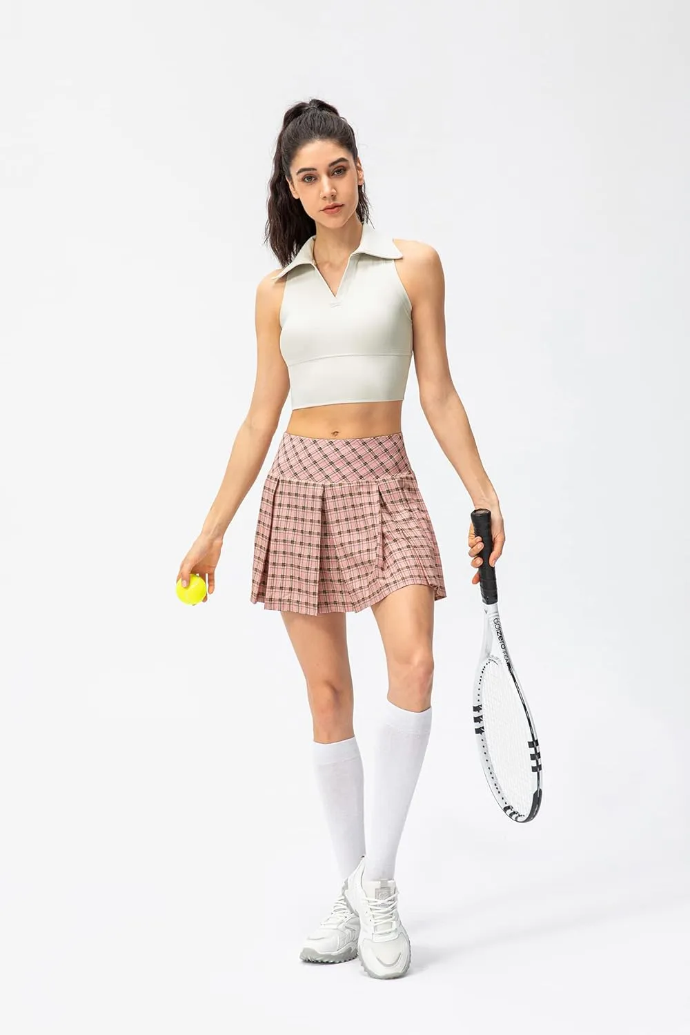 Amxiway Women's Pleated Tennis Skirts with Shorts Mini Plaid Golf Skort High Waisted Skorts Athletic Workout Skater Skirt