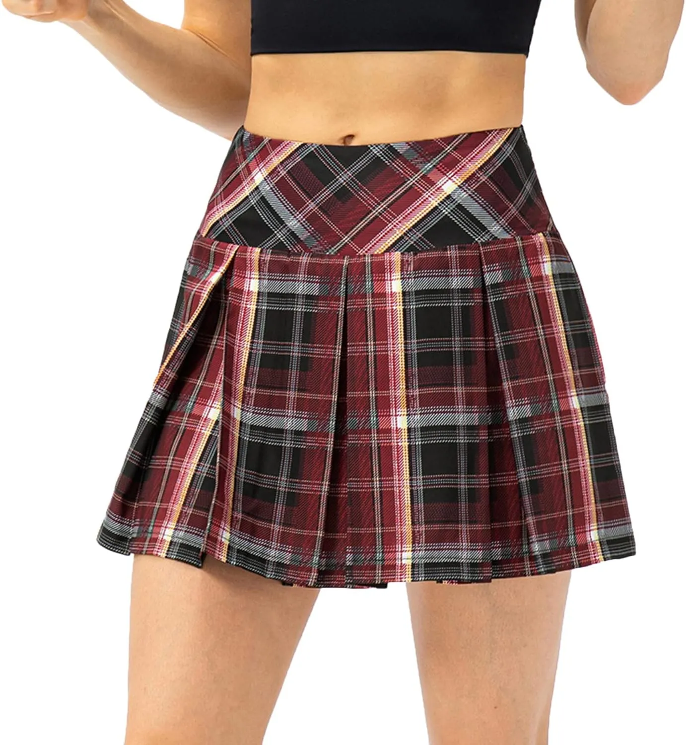 Amxiway Women's Pleated Tennis Skirts with Shorts Mini Plaid Golf Skort High Waisted Skorts Athletic Workout Skater Skirt