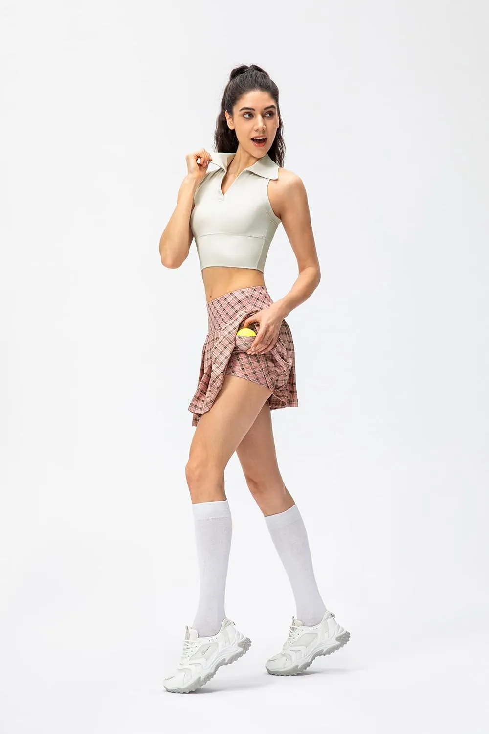 Amxiway Women's Pleated Tennis Skirts with Shorts Mini Plaid Golf Skort High Waisted Skorts Athletic Workout Skater Skirt