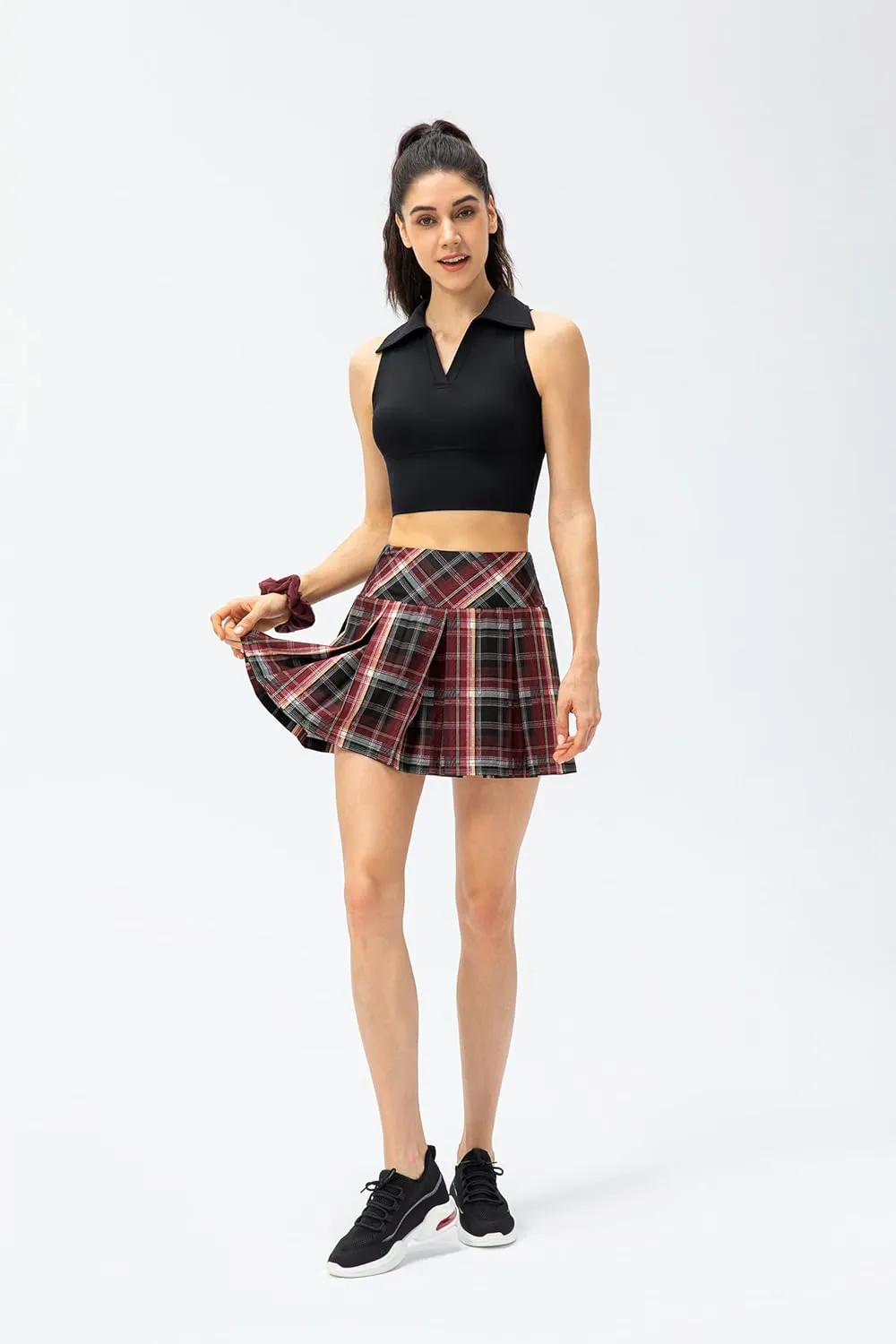 Amxiway Women's Pleated Tennis Skirts with Shorts Mini Plaid Golf Skort High Waisted Skorts Athletic Workout Skater Skirt
