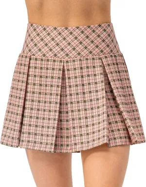 Amxiway Women's Pleated Tennis Skirts with Shorts Mini Plaid Golf Skort High Waisted Skorts Athletic Workout Skater Skirt