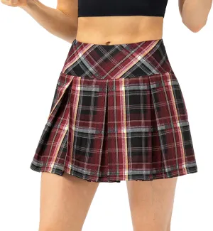 Amxiway Women's Pleated Tennis Skirts with Shorts Mini Plaid Golf Skort High Waisted Skorts Athletic Workout Skater Skirt