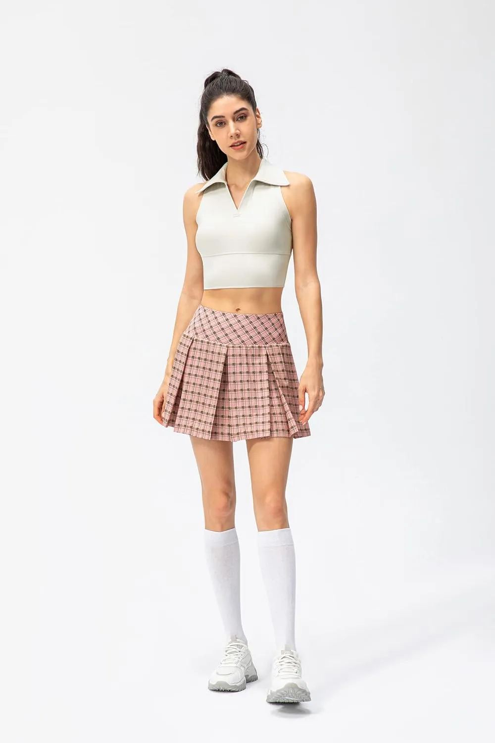 Amxiway Women's Pleated Tennis Skirts with Shorts Mini Plaid Golf Skort High Waisted Skorts Athletic Workout Skater Skirt