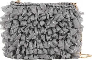 ANUFER Women's Braided Shoulder Bag Organza Pleated Summer Bag with Chain Strap
