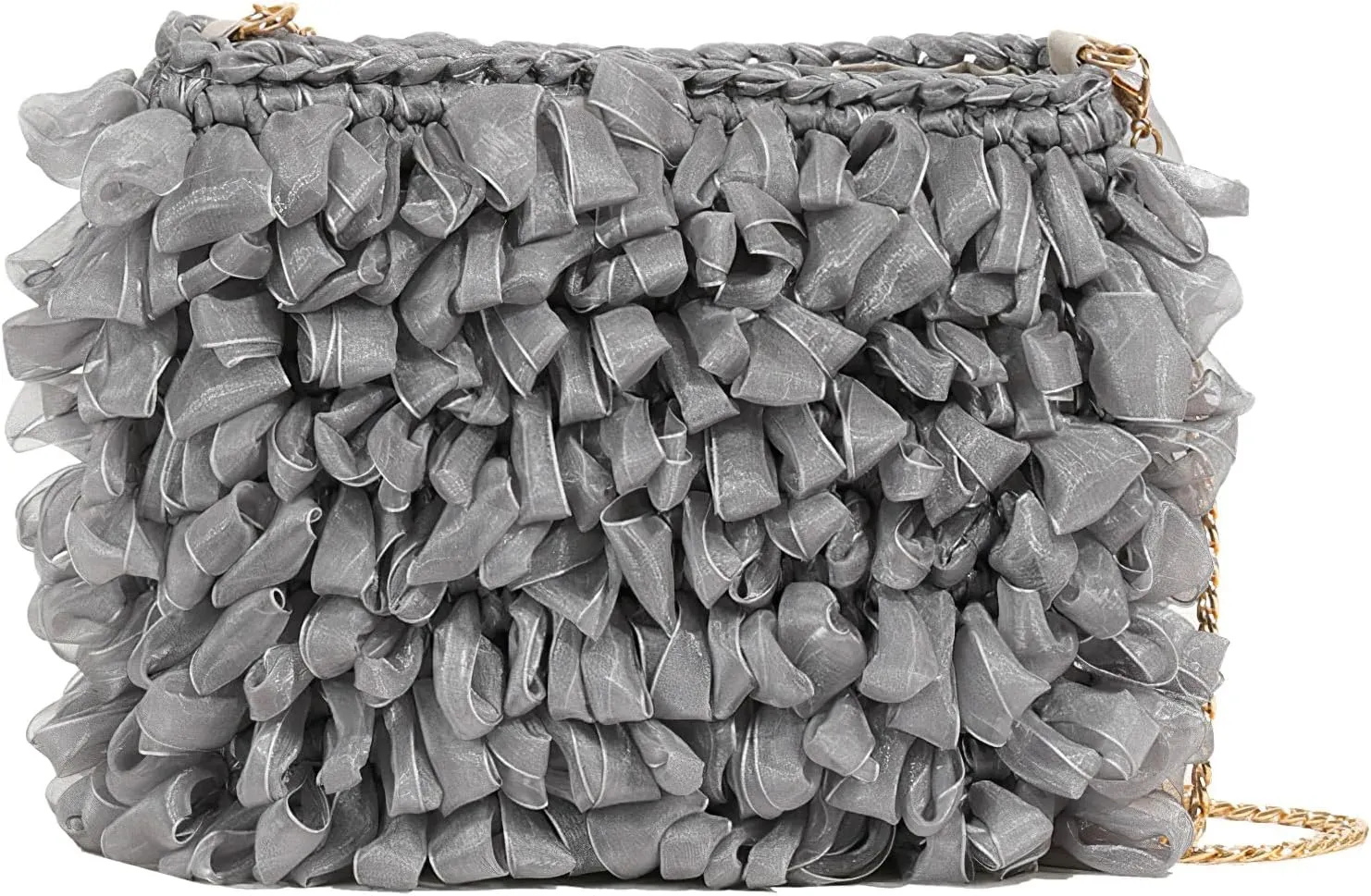 ANUFER Women's Braided Shoulder Bag Organza Pleated Summer Bag with Chain Strap