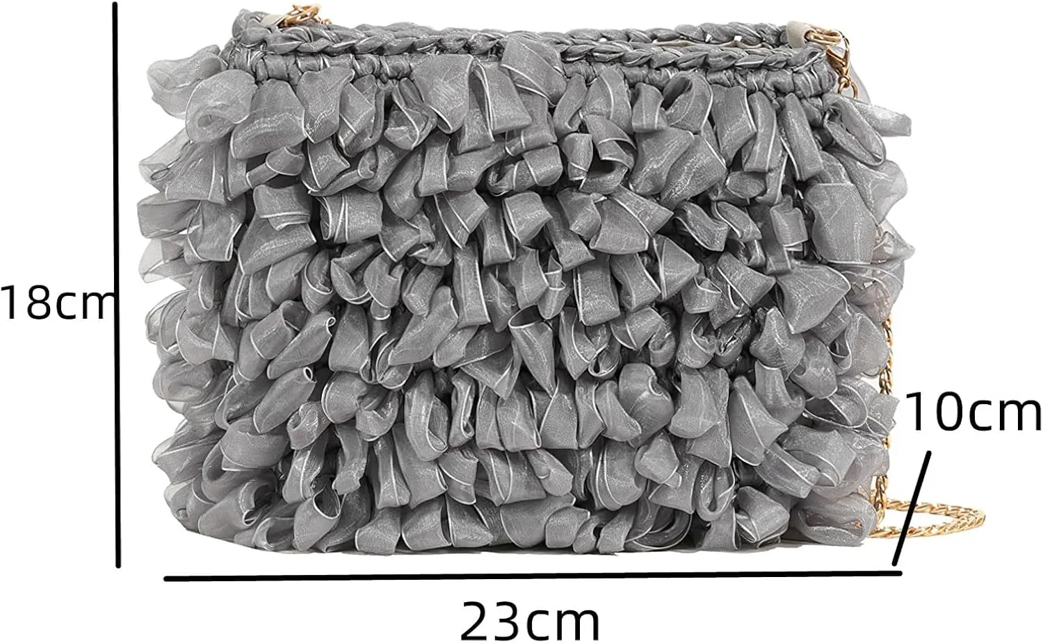 ANUFER Women's Braided Shoulder Bag Organza Pleated Summer Bag with Chain Strap
