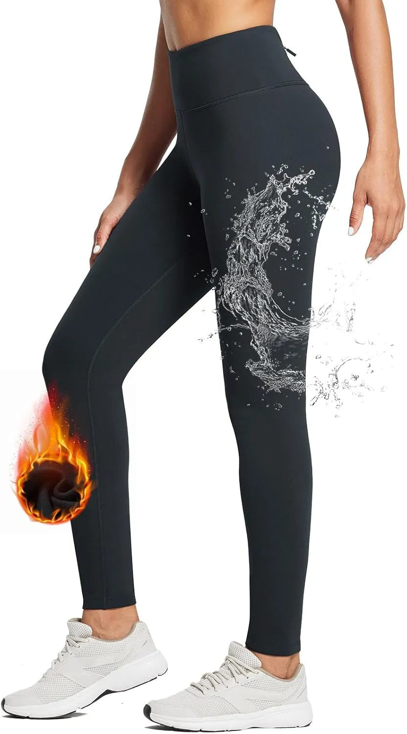 baleaf Women's Fleece Lined Leggings Water Resistant Thermal Winter Warm Tights High Waisted with Pockets Running Gear