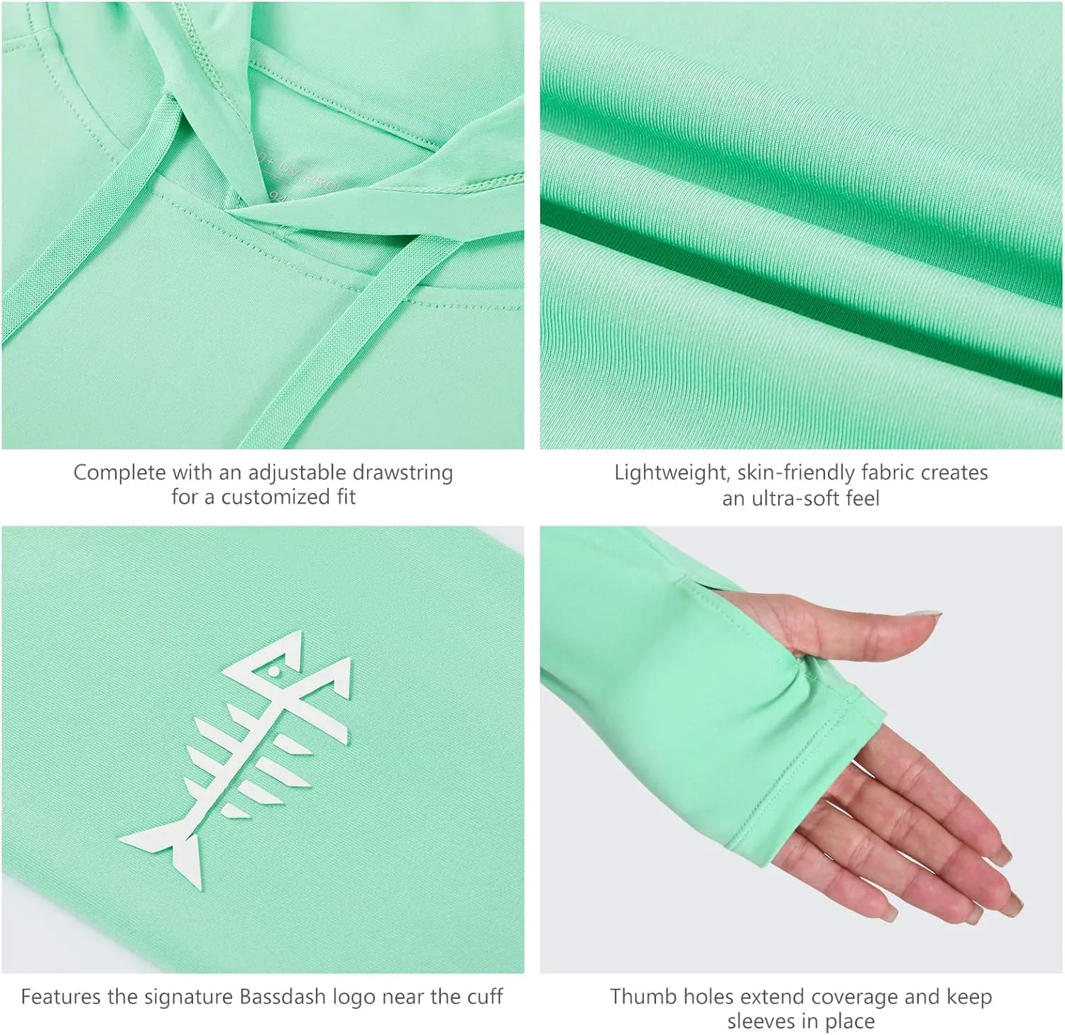 BASSDASH Womens UPF 50  Hiking Fishing Hoodie UV Shirt Long Sleeve Outdoor Activewear Breathable Lightweight Stretch