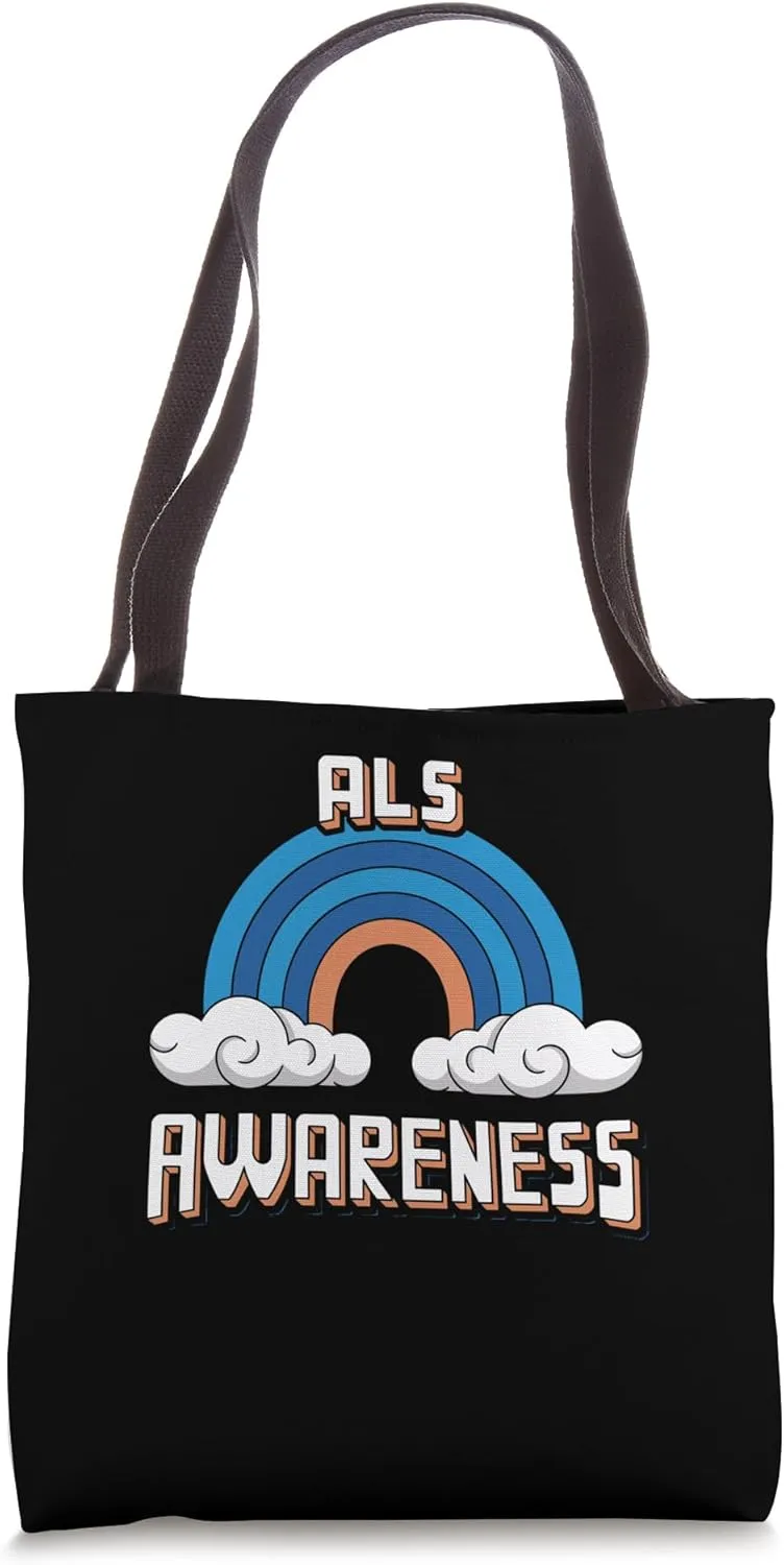 Blue Rainbow ALS Awareness Heart Tote Bag
