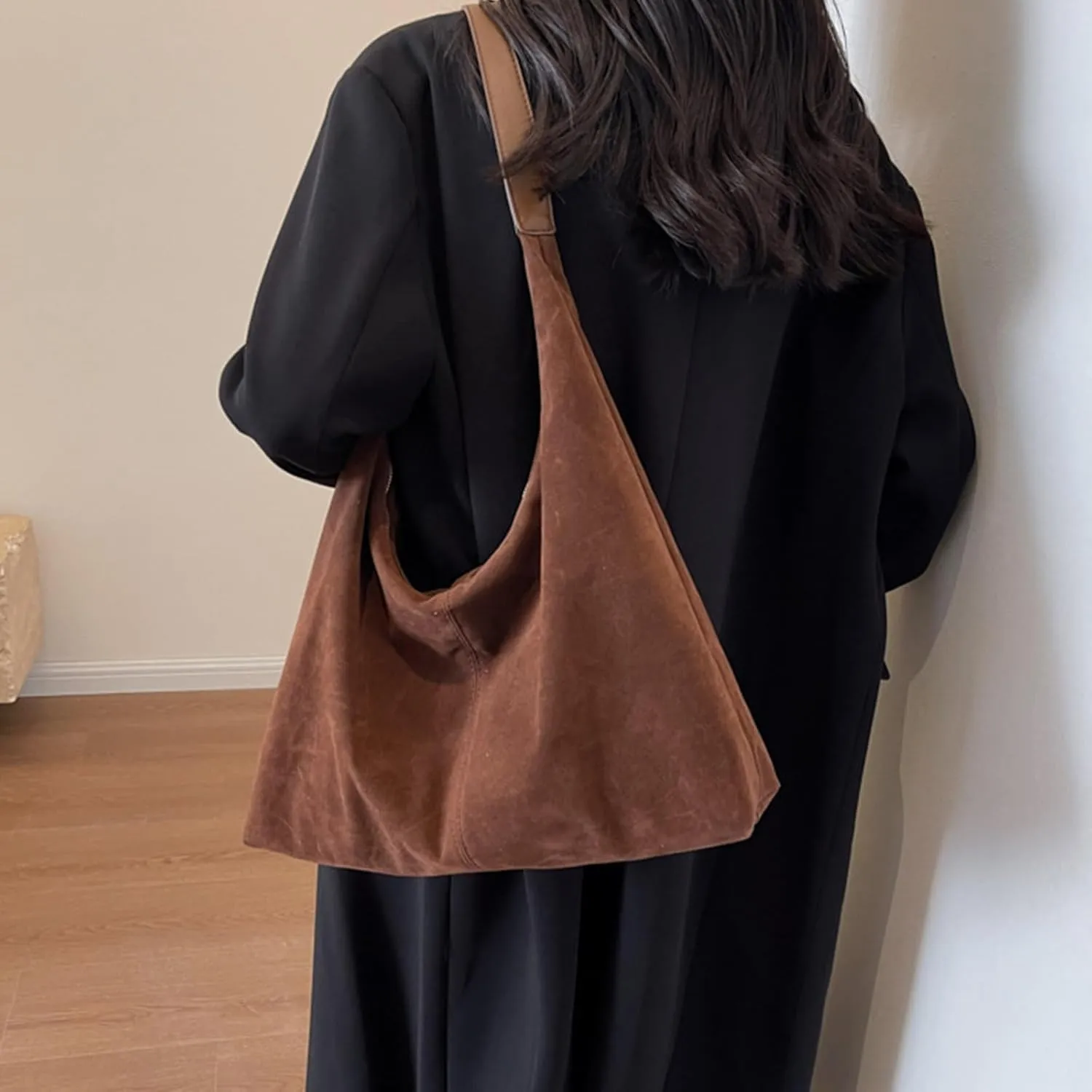 Brown Suede Bag Suede Bags for Women Suede Shoulder Bag Suede Hobo Bags for Women Suede Tote Bag(Brown)