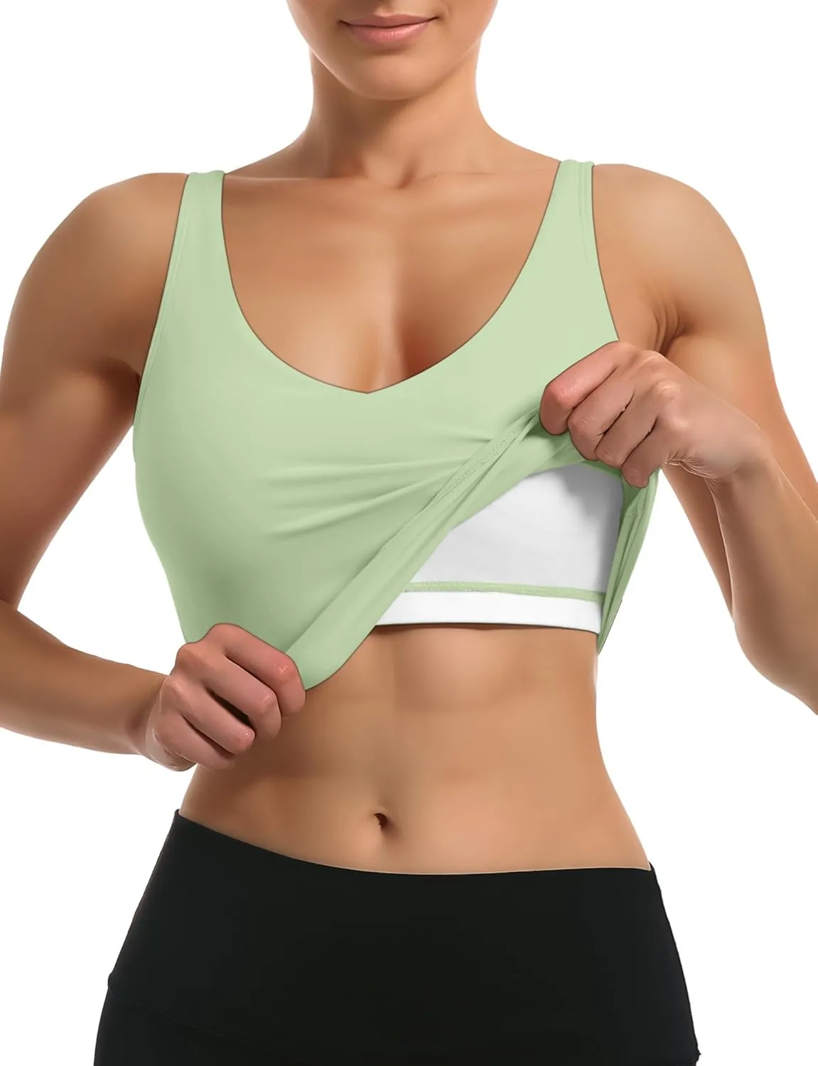 Buauty Sports Bras for Women Longline Wirefree Padded High Support, Workout Tank Crop Tops Built in Bra for Women