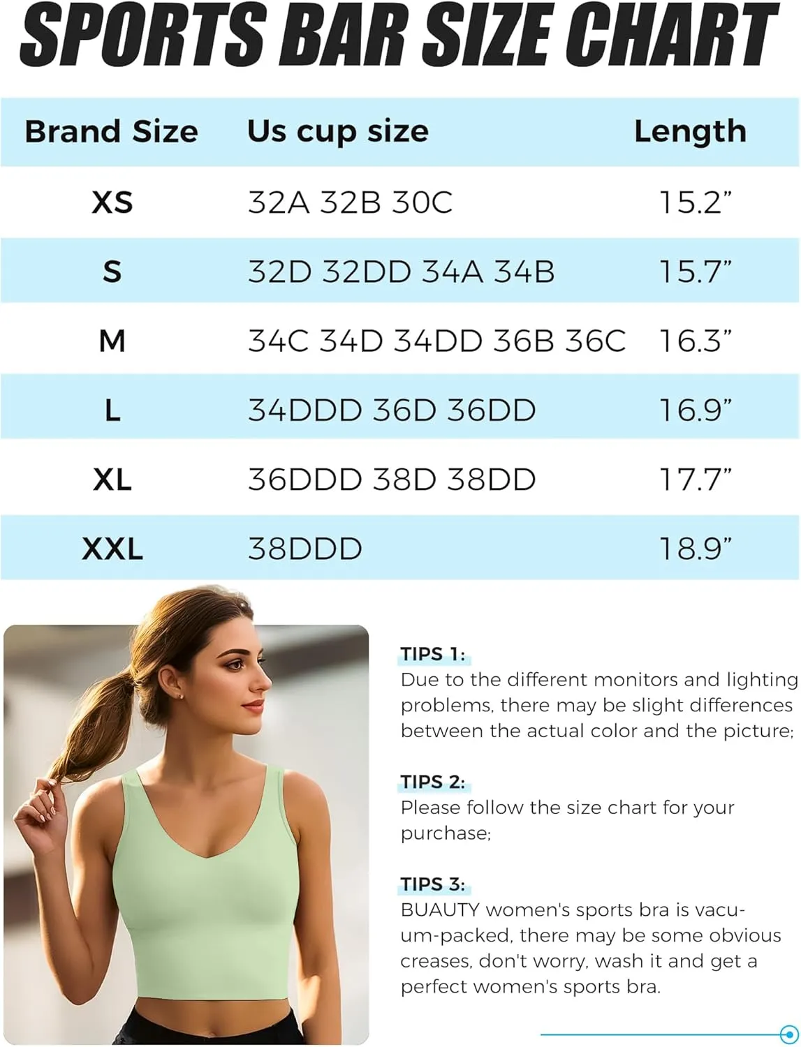 Buauty Sports Bras for Women Longline Wirefree Padded High Support, Workout Tank Crop Tops Built in Bra for Women