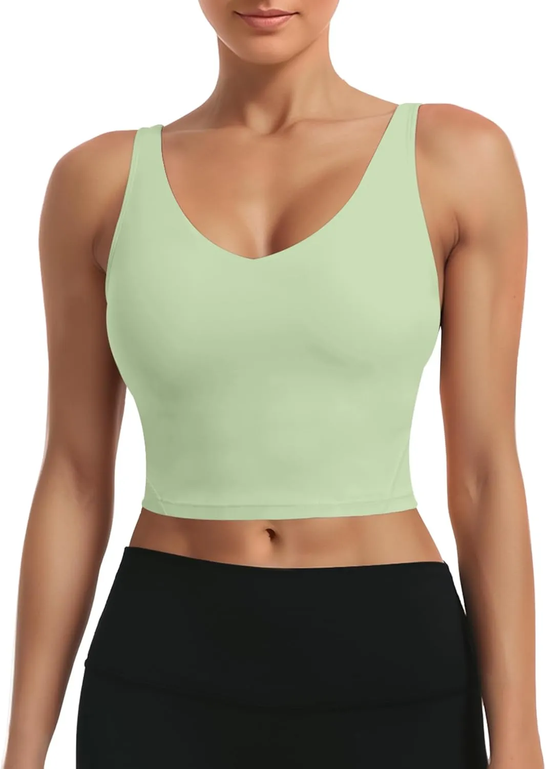 Buauty Sports Bras for Women Longline Wirefree Padded High Support, Workout Tank Crop Tops Built in Bra for Women