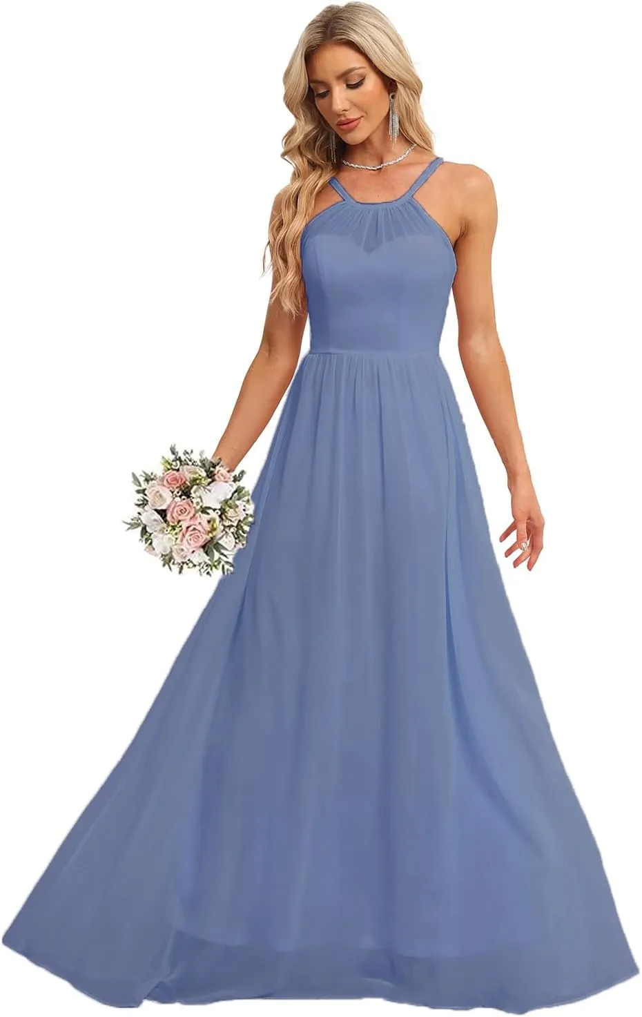 Chiffon Halter Bridesmaid Dresses for Wedding 2024 Long A Line Formal Evening Prom Party Gown