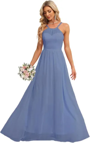 Chiffon Halter Bridesmaid Dresses for Wedding 2024 Long A Line Formal Evening Prom Party Gown