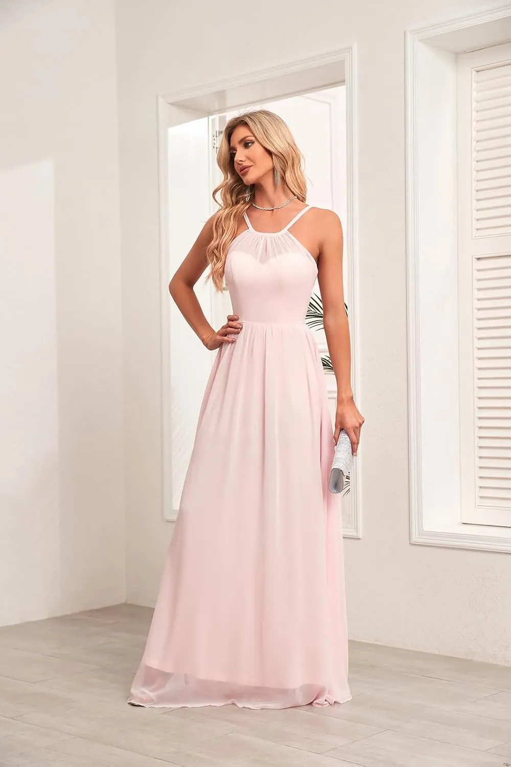 Chiffon Halter Bridesmaid Dresses for Wedding 2024 Long A Line Formal Evening Prom Party Gown