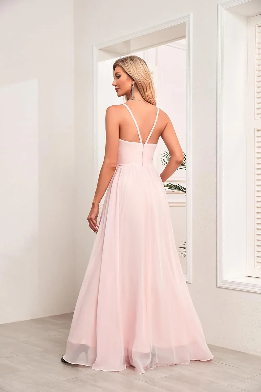 Chiffon Halter Bridesmaid Dresses for Wedding 2024 Long A Line Formal Evening Prom Party Gown