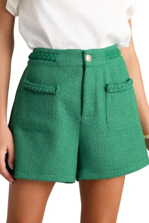 Cicy Bell Womens Tweed Summer Shorts High Waisted Wide Leg Dressy Casual Shorts with Front Pockets (US, Alpha, XX-Large, Regular, Regular, Green)