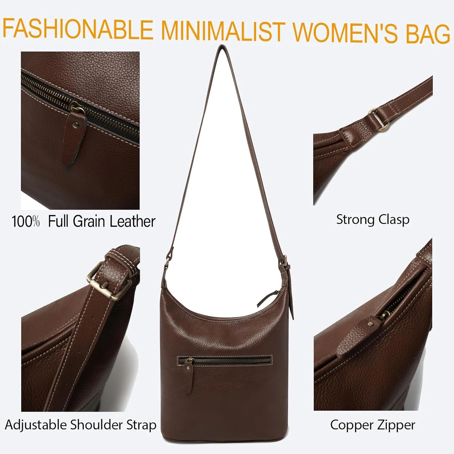 Classic Leather Hobo Shoulder Bag Leather Adjustable Strap Minimalist Style Genuine Cowhide Perfect for Everyday Use