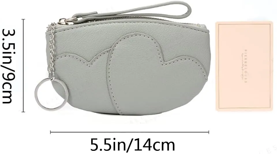 Coin Purses Pouch for Women Wristlet Wallet PU Leather Heart Pattern Mini Clutch Handbag-Blue