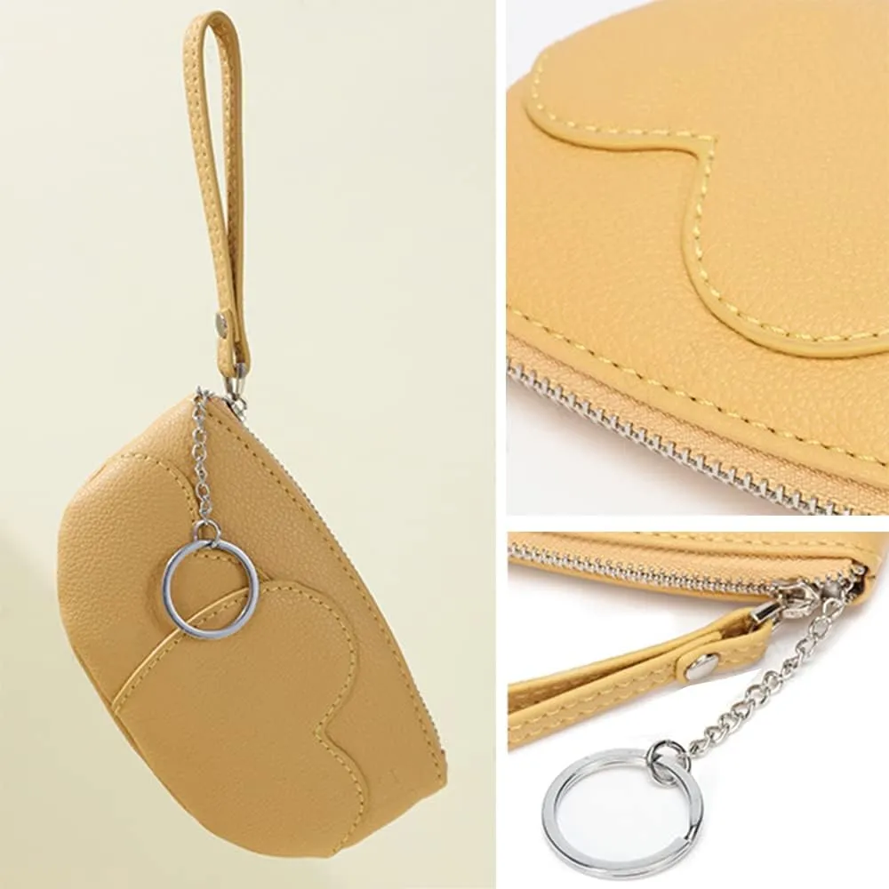 Coin Purses Pouch for Women Wristlet Wallet PU Leather Heart Pattern Mini Clutch Handbag-Blue