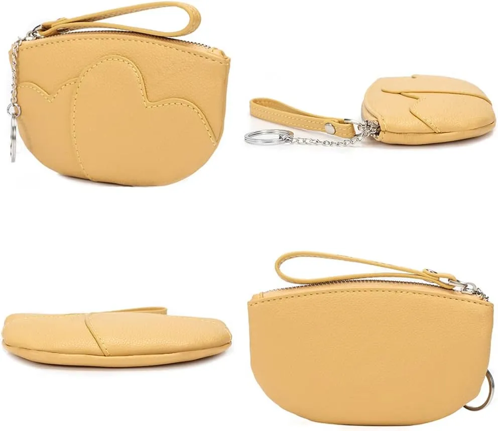 Coin Purses Pouch for Women Wristlet Wallet PU Leather Heart Pattern Mini Clutch Handbag-Blue