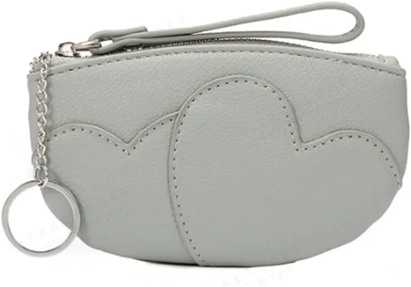Coin Purses Pouch for Women Wristlet Wallet PU Leather Heart Pattern Mini Clutch Handbag-Blue