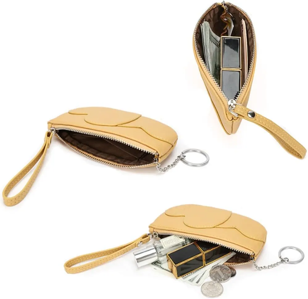 Coin Purses Pouch for Women Wristlet Wallet PU Leather Heart Pattern Mini Clutch Handbag-Blue